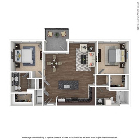 Floor plan for 2 beds, 2 baths, 1125 sqft